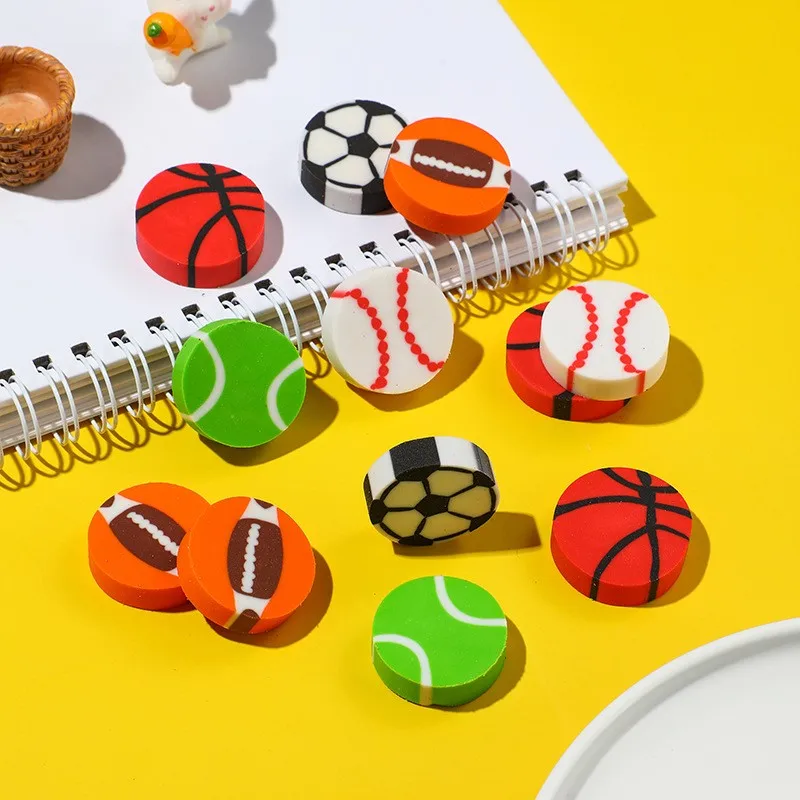 School Stationery Football eraser custom factory, baseball volleyball eraser custom round shape and size rubber for kids