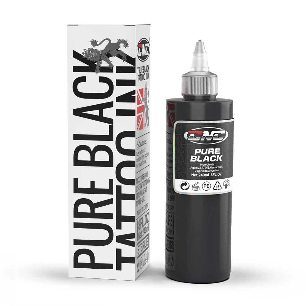 CNC Lining, Shading, Blending Premium Skin-Safe Inks 8 oz Black 240ml Pure Black Vegan-Friendly Pigment Tattoo Ink Set