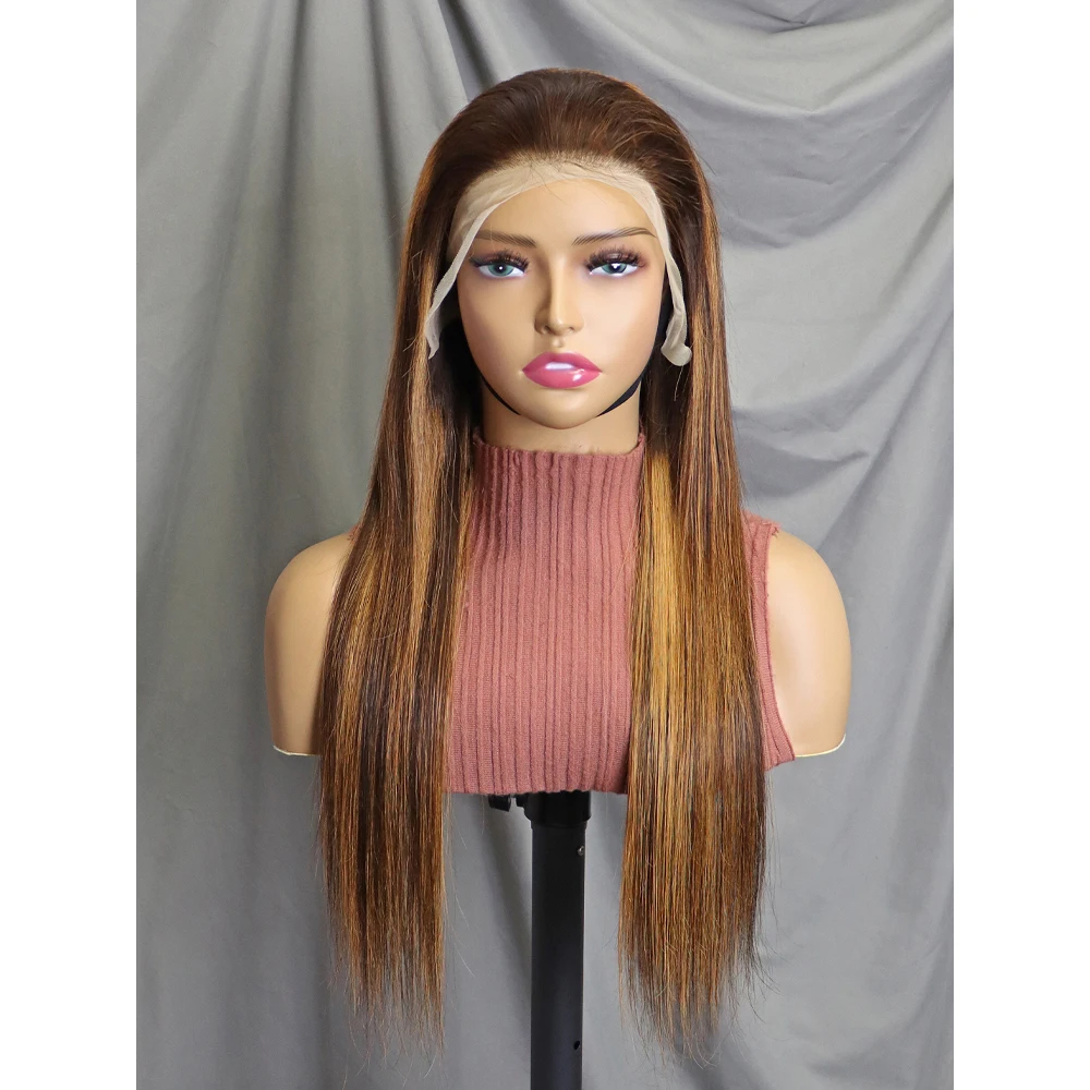 Wholesale 4/30 Silky Straight Wave Natural Wig With Highlights Lace Front Wigs Human Hair Ombre Colored Brown With Blonde Wig