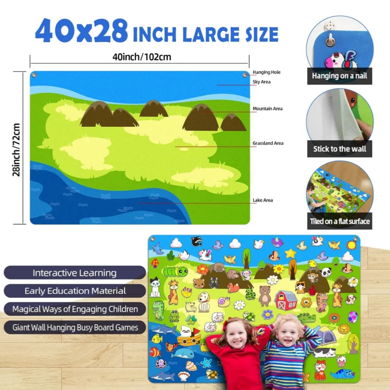 204 Pcs Animals Felt Busy Board Story Set with Storage Bag Preschool Large Wall Storyboard Forest Wall Hanging Learning Toys