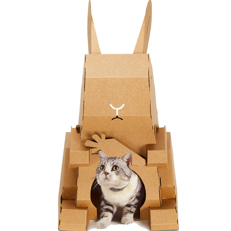 cardboard cat house eco friendly unique cat scratcher board carton box for indoor bed DIY Assembling Custom Pet House diy