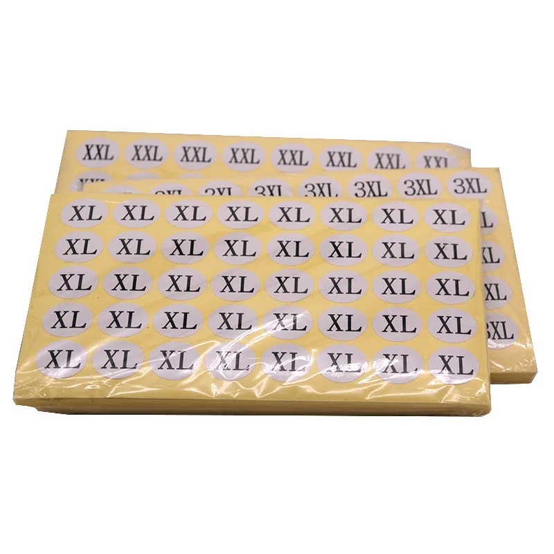 Custom Item Size Adhesive Labels XS-5XL Apparel Clothing Size 2cm Round Stickers Packing
