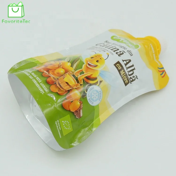 Custom Printed CMYK Stand Up Spout Pouch Honey Jelly Packaging Bag