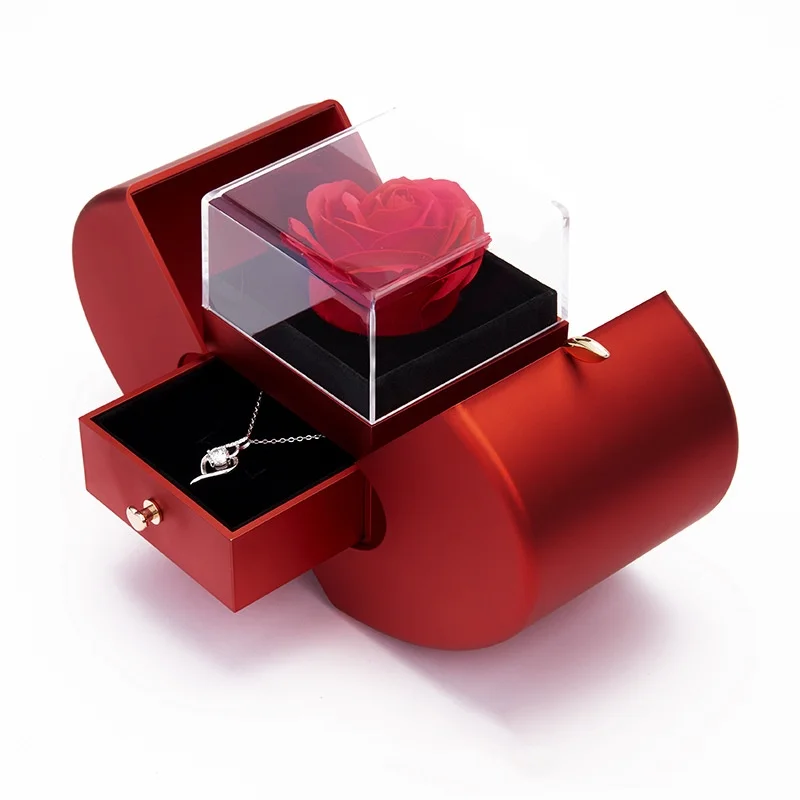 2024 Hot Sale Popular PVC Gifts Box Eternal Soap Flowers Small Rose Head Apple Shaped Round Gift Boxes For Girlfriend