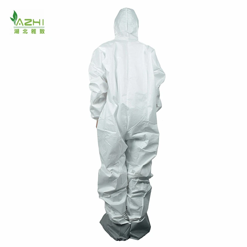 Type 5 6 White Color Waterproof PPE Disposable coveralls Clothing Safety Hazmat Suit Micro porous PP PE overalls