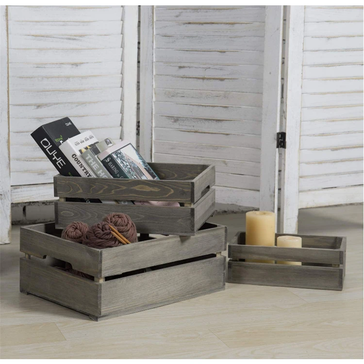 
Wholesale antique brown wooden storage decoration box with handle wooden crate crates 