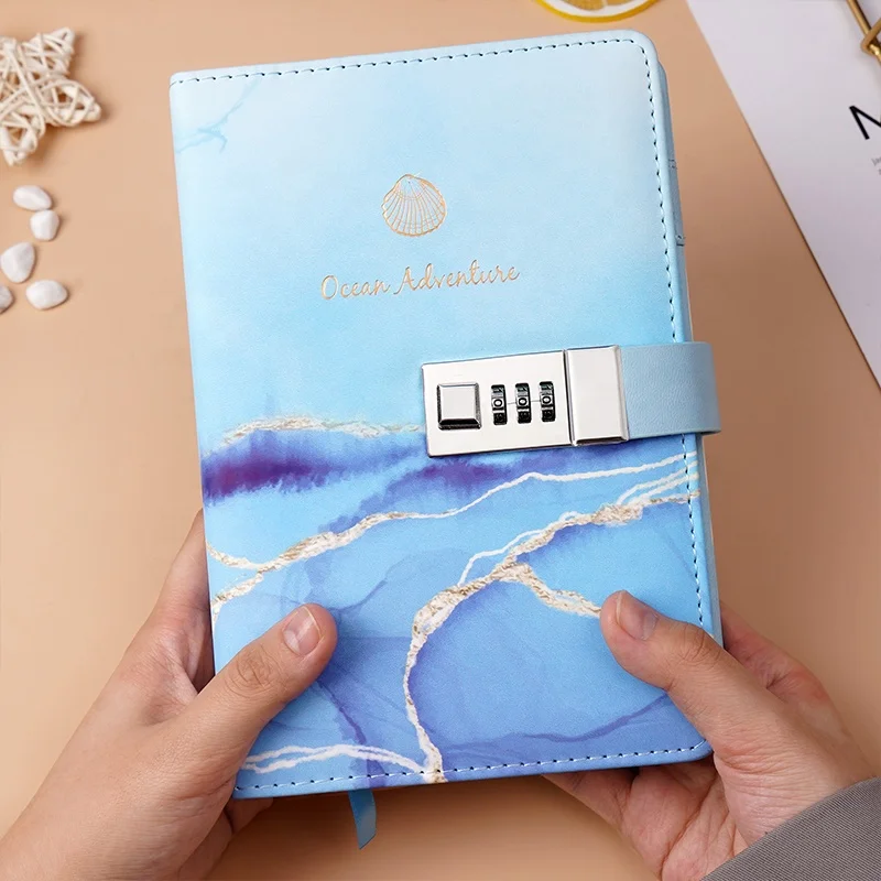 wholesale cute design cheap blue journal notebook secret diary for girls with lock and key