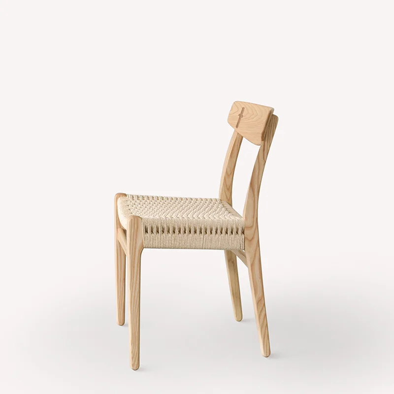 Nordic dining chair Solid wood backrest Simple Chinese log Ash high-end rattan woven adult home chair