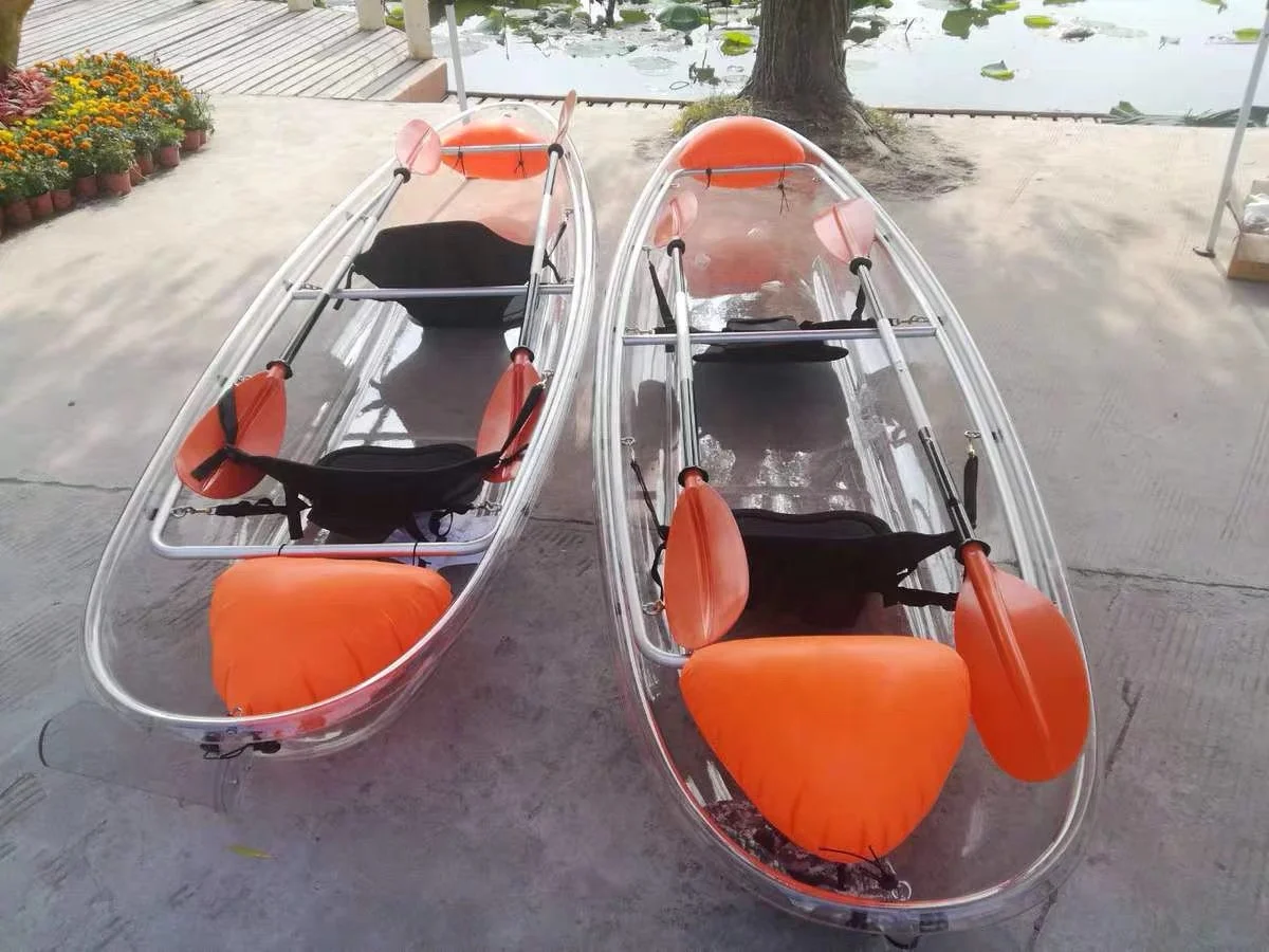 Plastic Boats 2 Persons Transparent Polycarbonate Clear Glass Kayak With Paddle/sightseeing touring fishing kayak