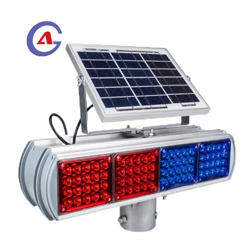 Aluminum material 12V rechargeable LED red and blue flashing warning solar strobe light