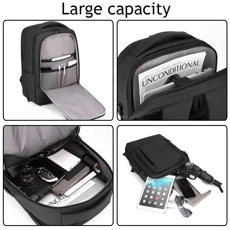large capacity pu leather travel laptop backpack safe zone anti-theft business work backpack with usb