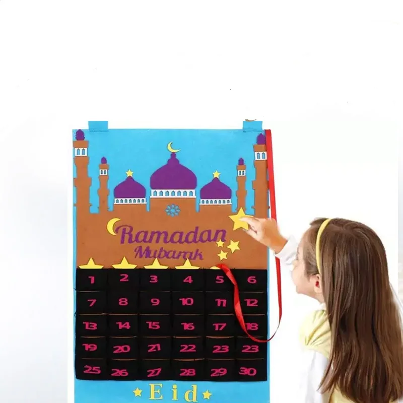 Мусульманский праздничный Декор Balram Детские фетровые украшения eid mubarak карманный Рамадан календарь с обратным отсчетом на 30