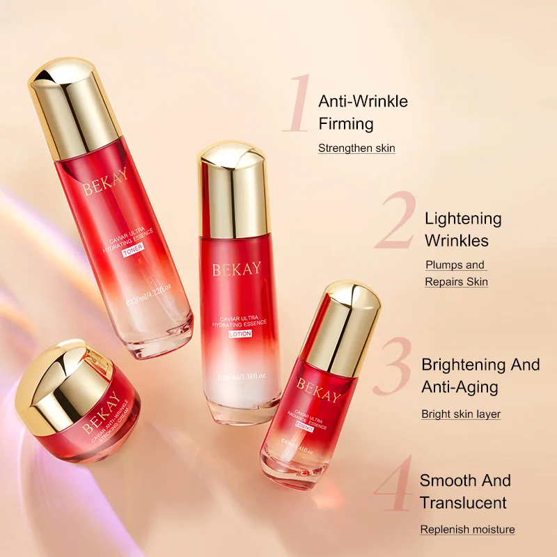 ODM Cosmetics Skin Care Set Custom Skincare Manufacturing Luxurious Caviar Anti-Wrinkle Firming Lotion Cream Facial Kits