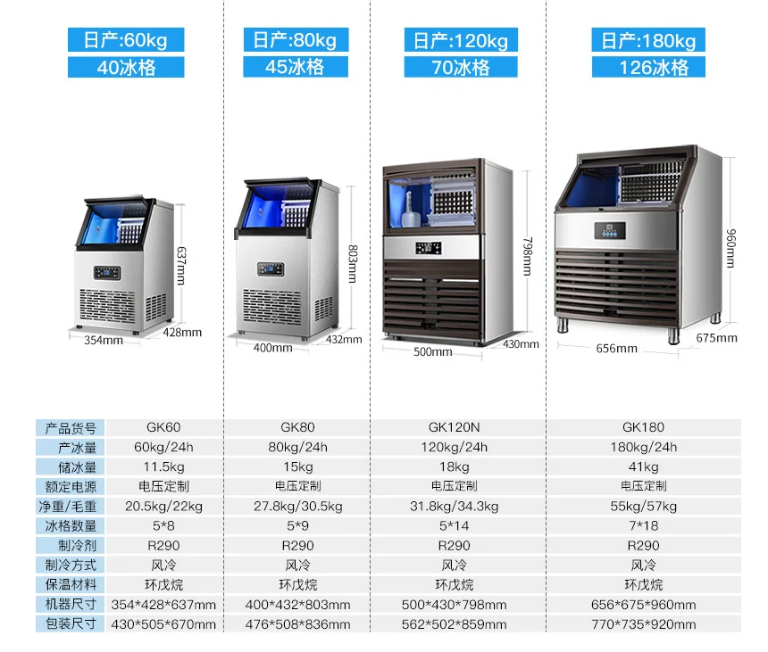 High Efficiency commercial ice cube makers making machine 80kg/24Hour industrial ice maker