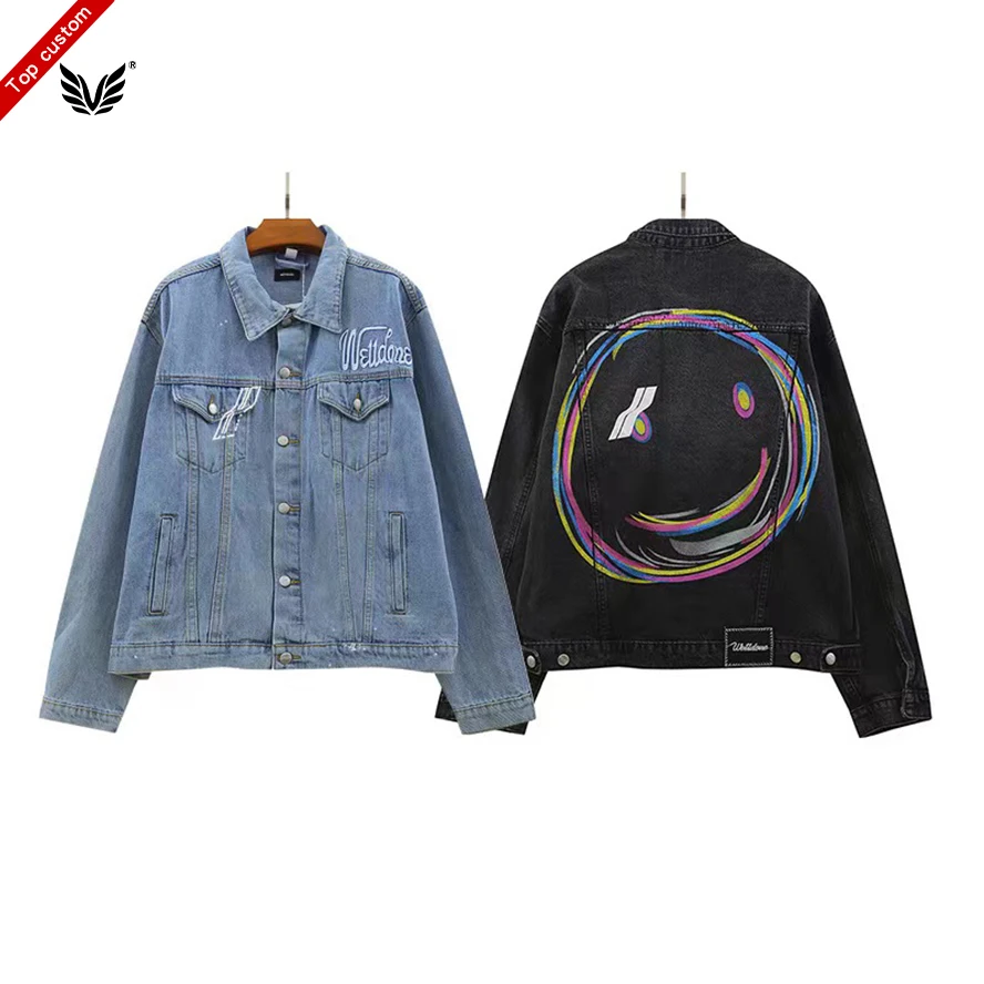 Custom hot sale Autumn and winter clothes: Embroidered Denim Jacket with old stickers for women