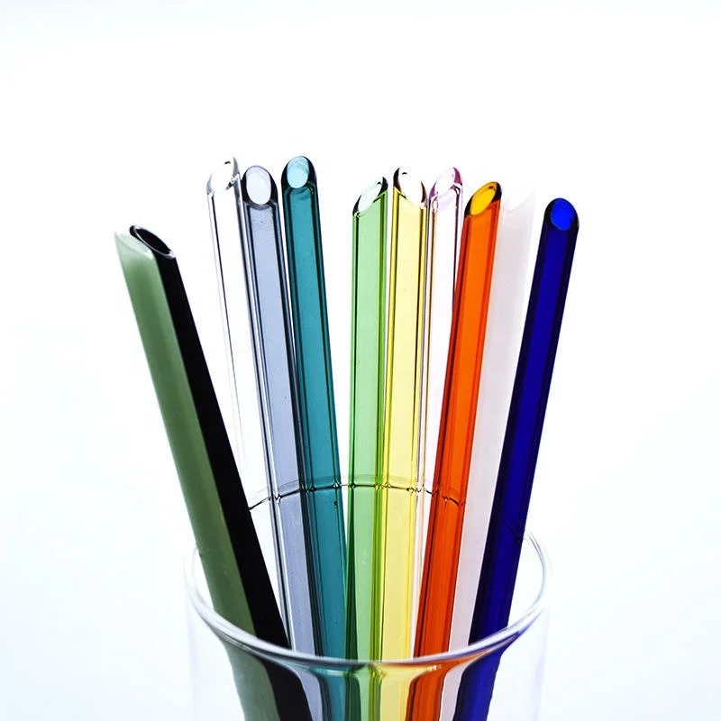 Reusable Borosilicate Glass Drinking Straws, OD 8mm Cut Straight Type with Cleaning Brush OEM Packing