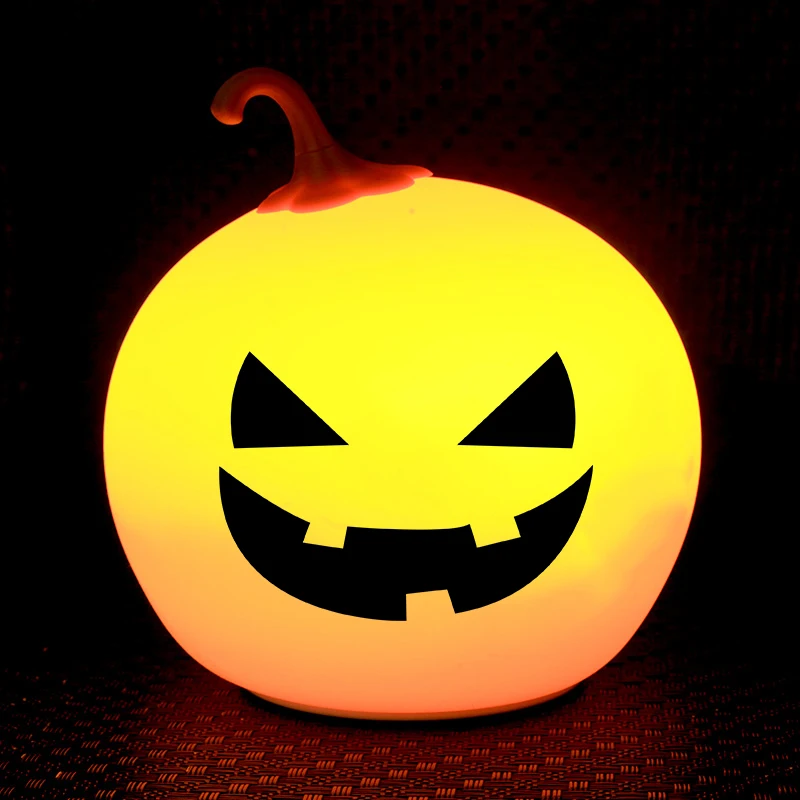 Halloween Pumpkin Kids Night Light, Lights 7 Color LED Silicone Touch Dimmable Baby Birthday Boys Girls Gifts Squishy Night Lamp