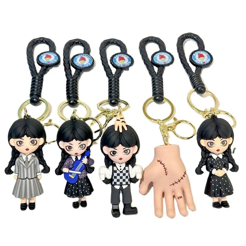 Hot Sale The Addams Family Key Chain 3D Soft Silicone Wednesday Keychains PVC Figure Adams Pendant Keychain for Kids Gift