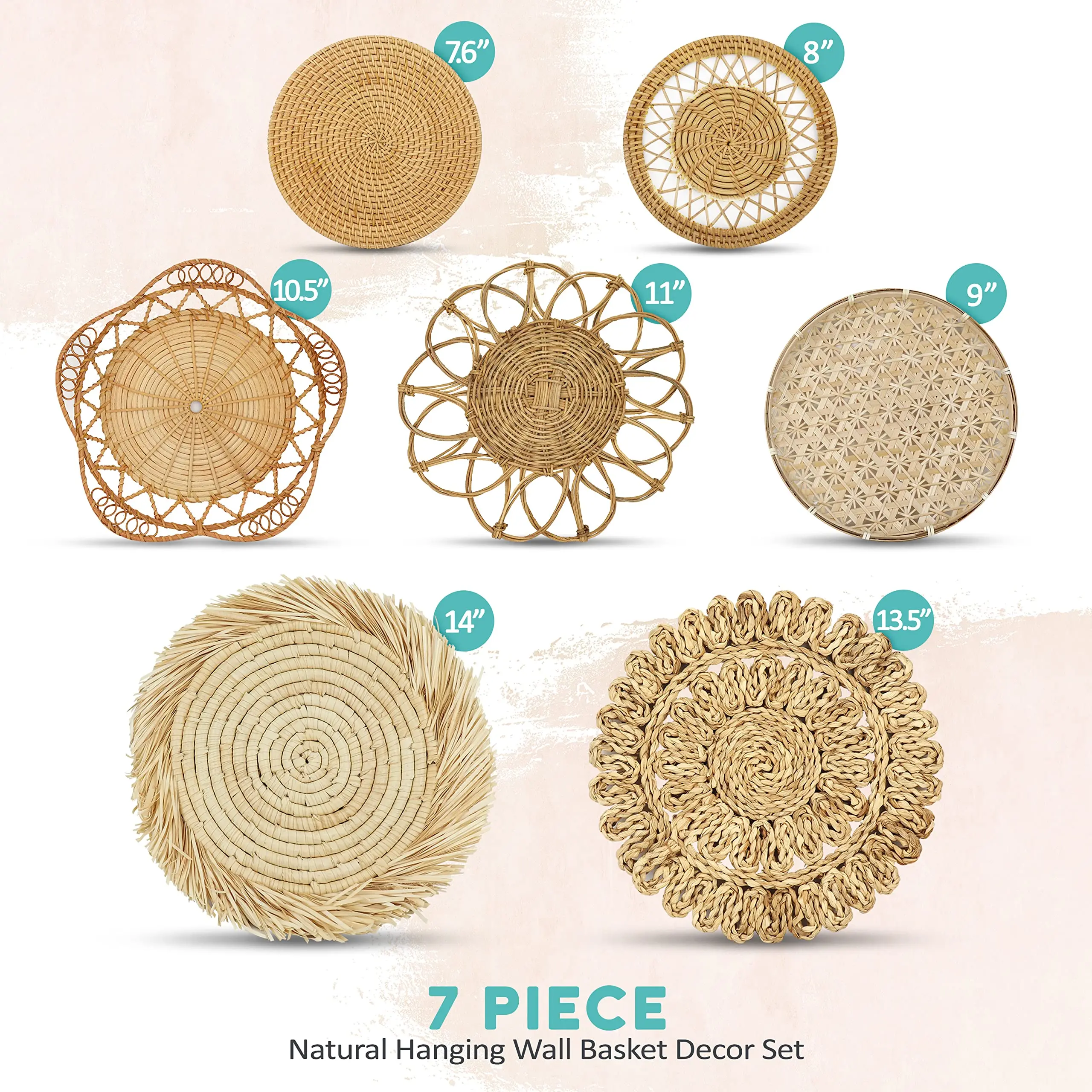 Haosen Rattan Wicker Wall Hanging Decor Basket Charger Home Plate Placemat S7 Natural Boho Handwoven