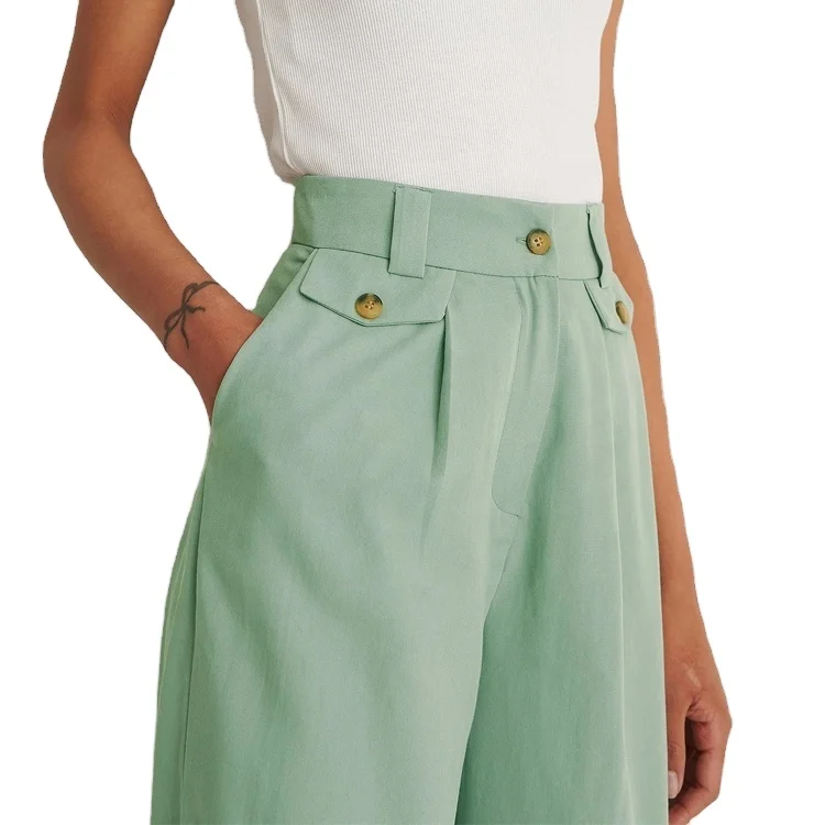 OEM Design Flare Trousers New In Custom High Waist Pockets Casual Street Wear Polyester Wide Leg Pants For Women