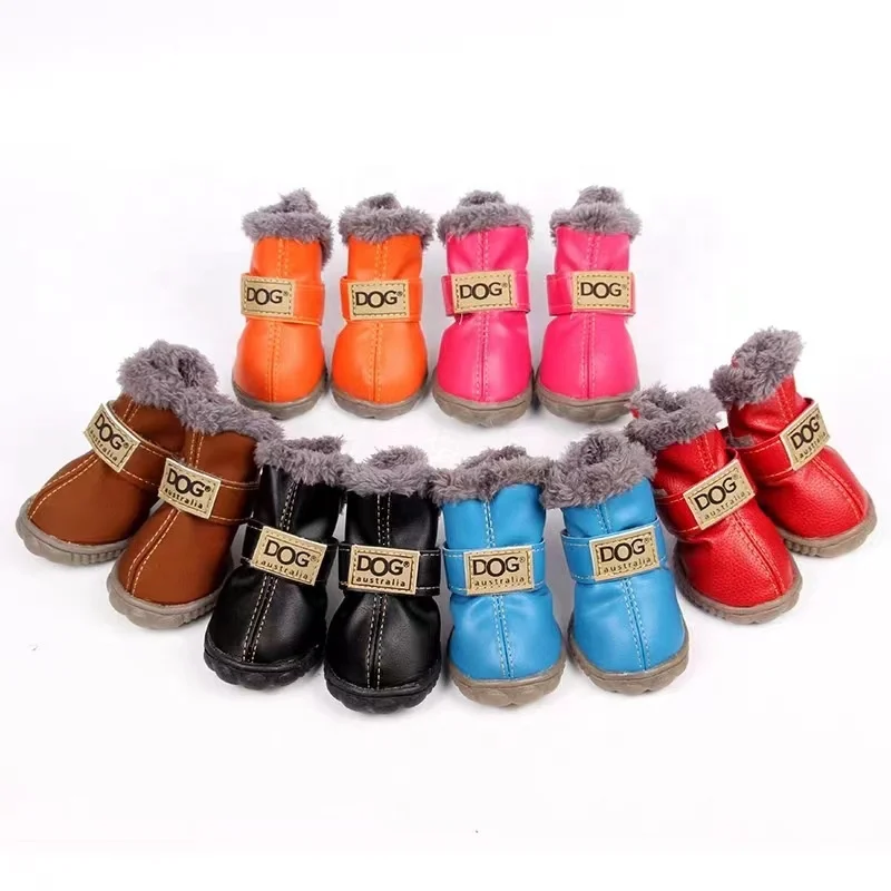 Wholesale Custom Winter Pet Dog Shoes Warm Snow Boots Luxury Thicken Plush Anti-Slip Waterproof Winter Dog Shoes