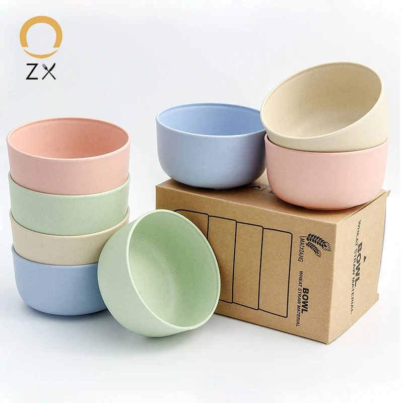 Salad Soup Baby Noodle Rice Feeding Food Serving Wheat Straw Colorful Eco Plastic Bowl