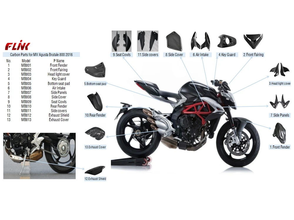 100% Full Carbon Head Light Covers for MV Agusta Brutale 800 2016