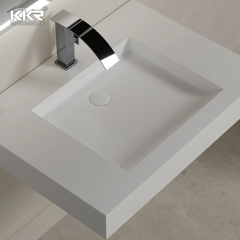 KKR Rectangular Single Basin Solid Surface Large Vanity Sink Wall Hung Wash Basins Floating Bathroom Sink