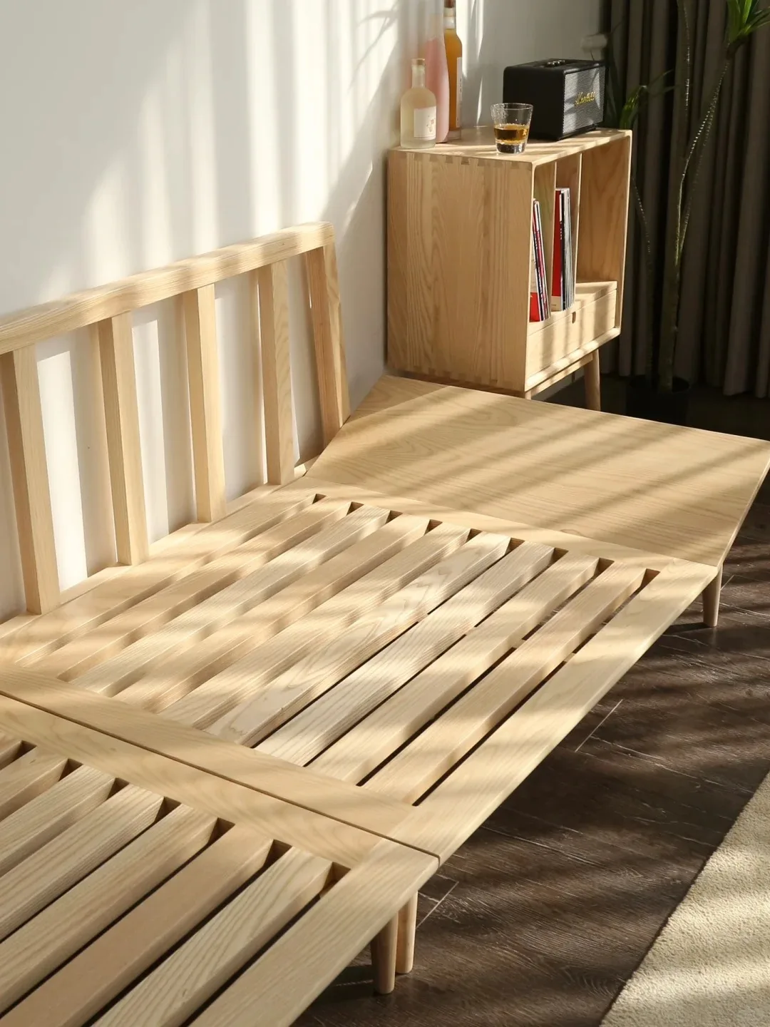 Solid Wood Elephant Ear Fabric Beancurd Block Ash Sofa Set for Hotel Small Japanese Apartment Hospital Inspired Log Living Room