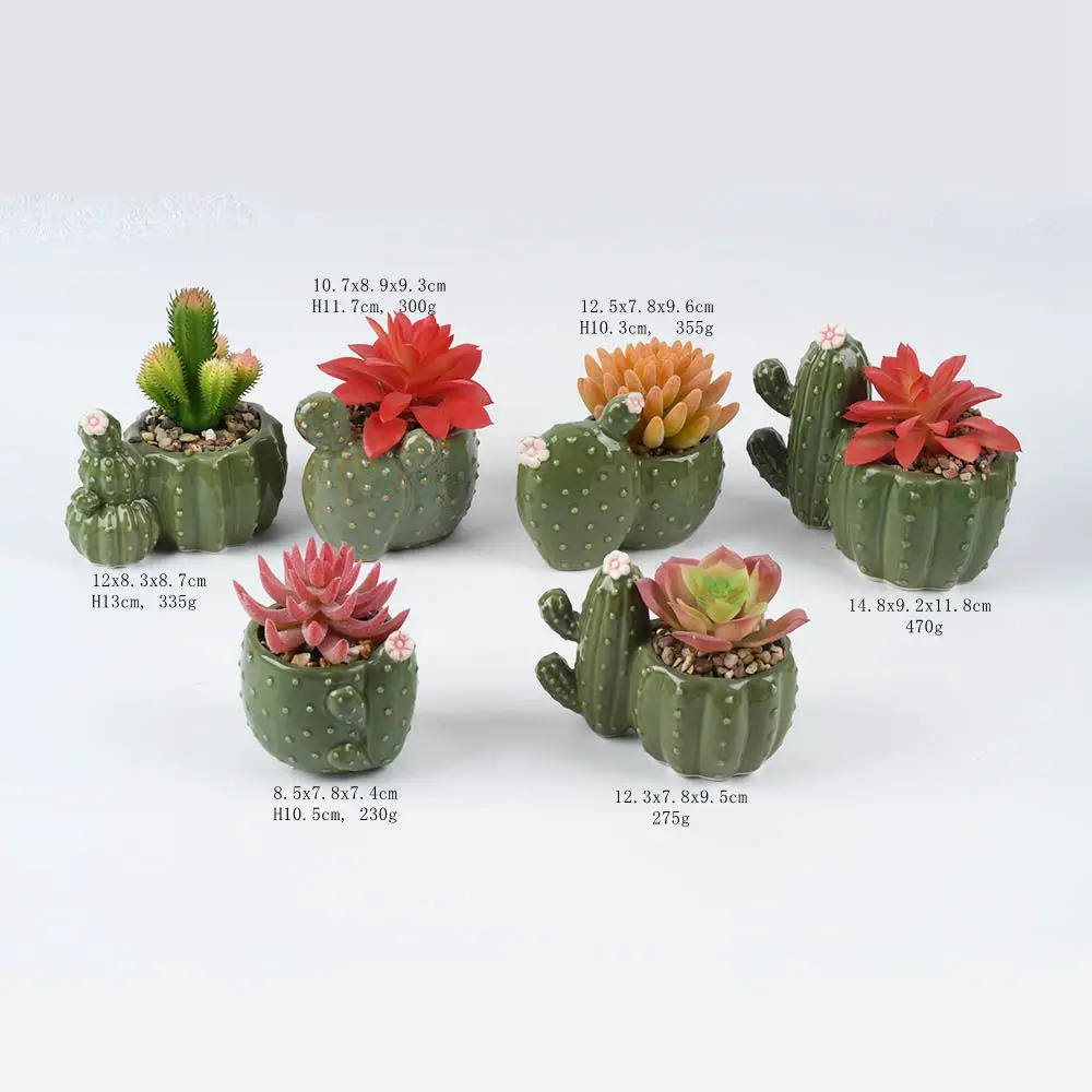 Wholesale custom cactus shaped mini small ceramic flower pots artificial succulents plants