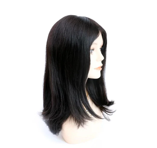 Brazilian Virgin Human Hair Silky Straight 20inches Long Hair 1b# Black Color 4x4 Silk Topper Jewish Wig for White Woman