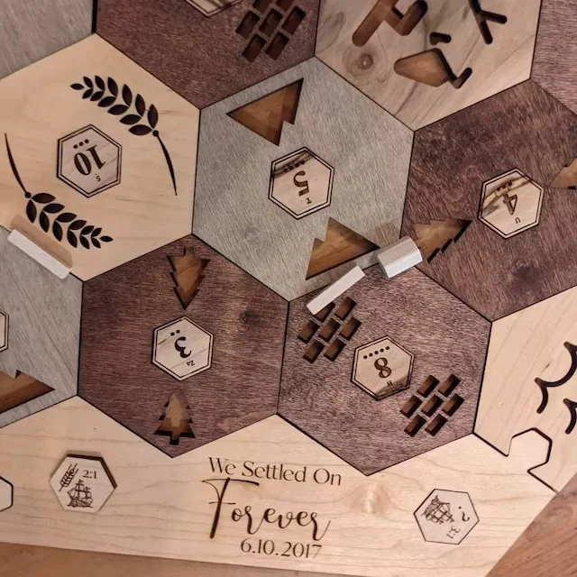 Custom Family games  wood Catan board  Board Harbor pieces Number Tokens Wooden Settler Game board for wedding /engagement gift