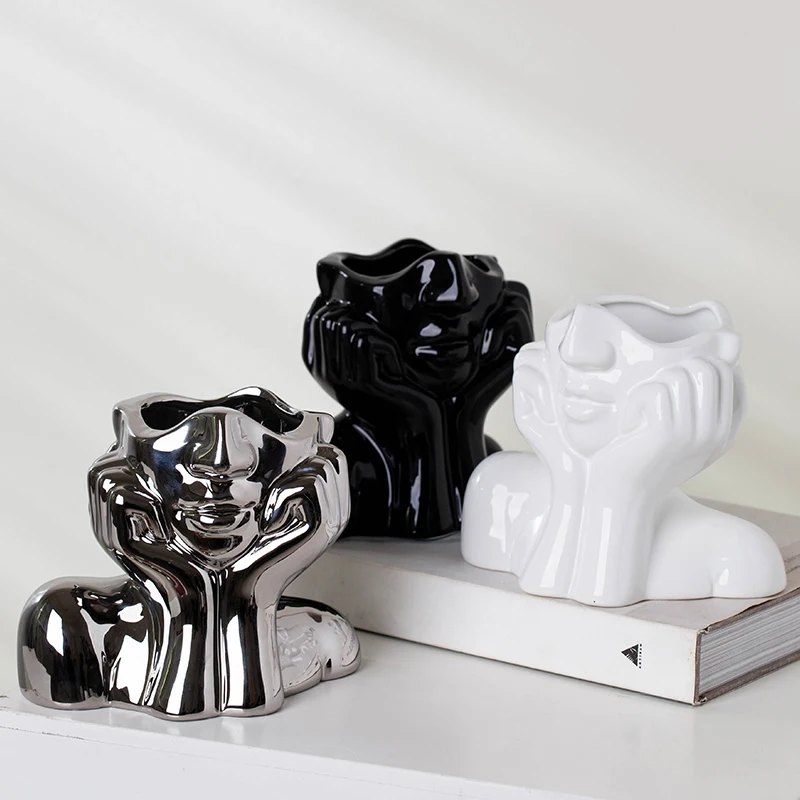 Yuanwang Modern Style Electroplate Ceramic Flower Vase Decor Bud Vases In Bulk Decorative Maison Face vase