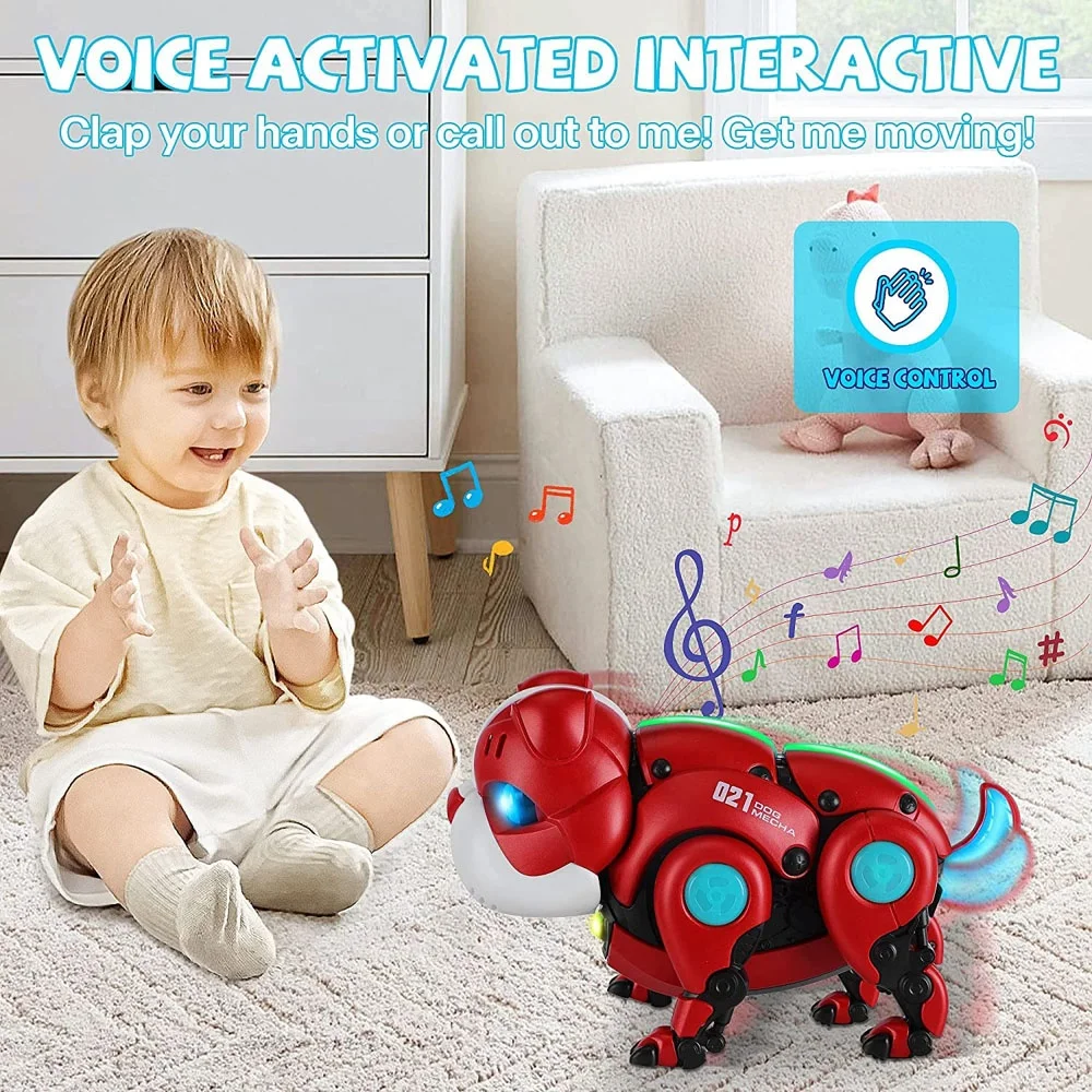 2023 new style smart interactive sensory induction toy walking dog mechanical electric dancing robot dog toy with voice control