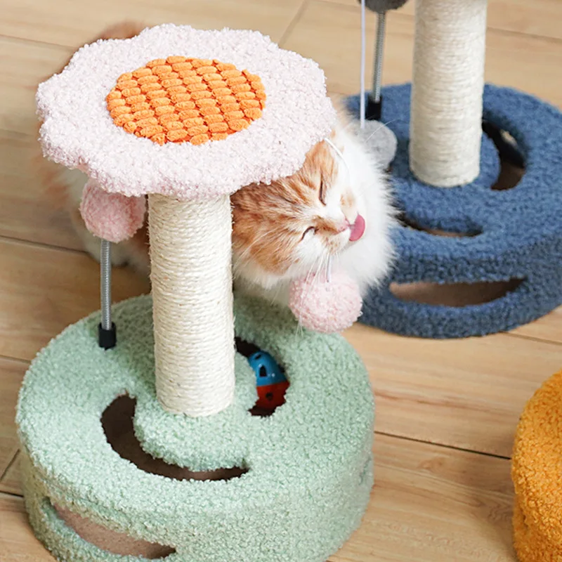 High Quality Cat Scratcher Board Post Flower cactus Sisal cardboard cat tree scratcher with Bell Ball and Mouse