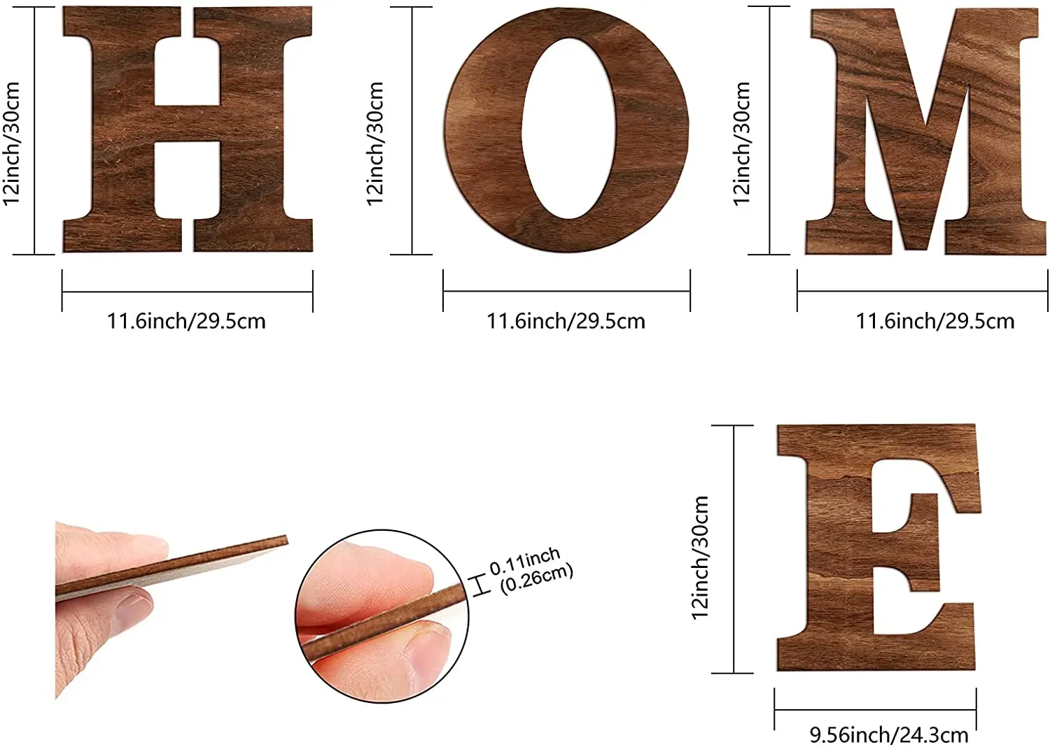 4 Pieces 12 Inch Wooden Letters Large Rustic Nature Wood Signs Brown Wooden Home  Wall Decoration