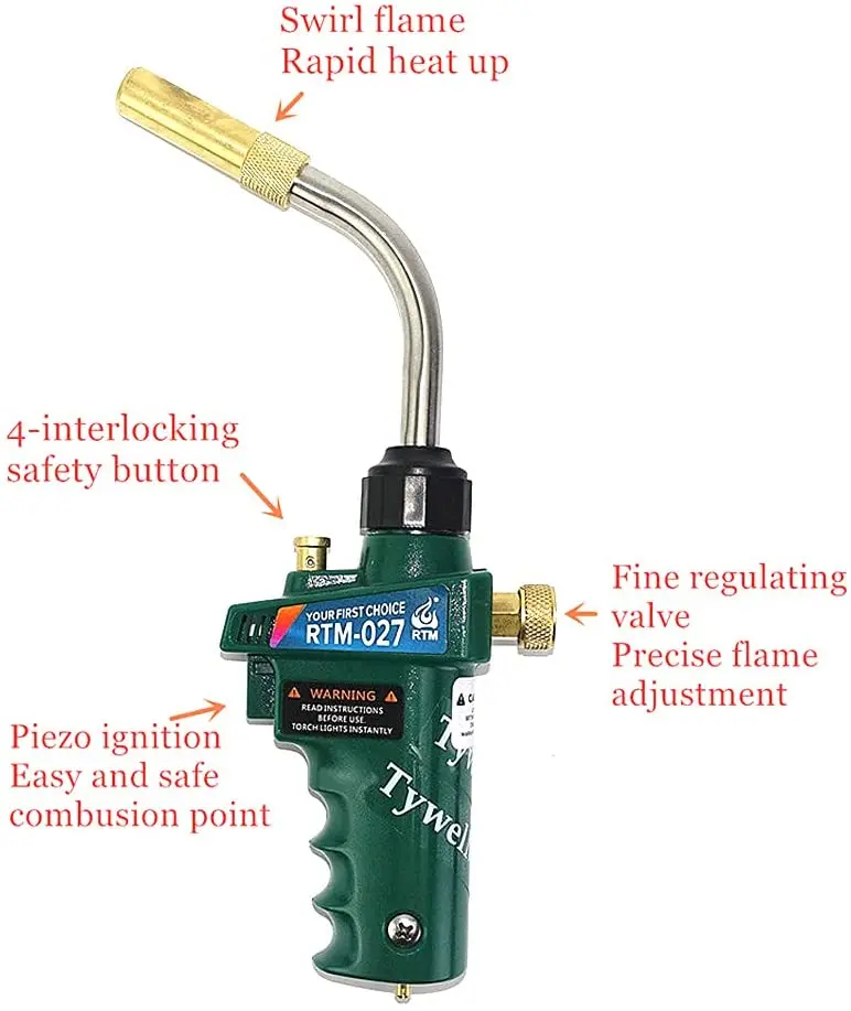 MAPP Gas Welding Torch, Swirl Flame Solder Gun for Welding Sanitary Jewellery with CGA600 Connection