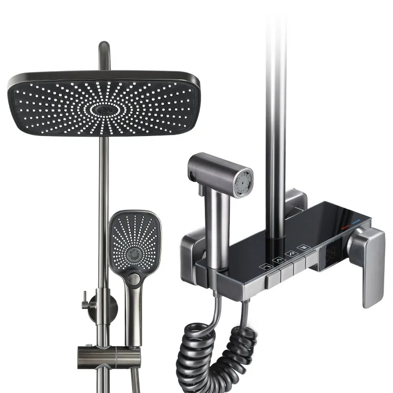 Digital Bathroom Shower System For Hot Cold Bathroom Mixer Faucets Tap Rainfall Shower Head Thermostatic Piano Shower Set