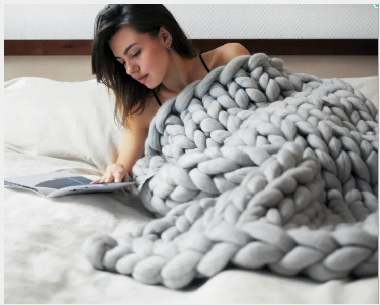 8cm Thick Blanket for Bedroom Living Room Handmade wool Knitted Throw Sofa Blanket Chunky Knitted Blanket Throw