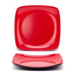 Restaurant Melamine Tableware Black and Red Square Corner Plate Melamine Plastic Western Plate