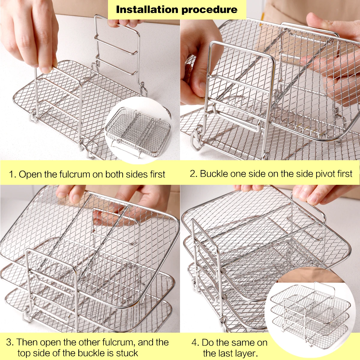 304 stainless steel 3-layers air fryer bbq rack for kitchen cooking