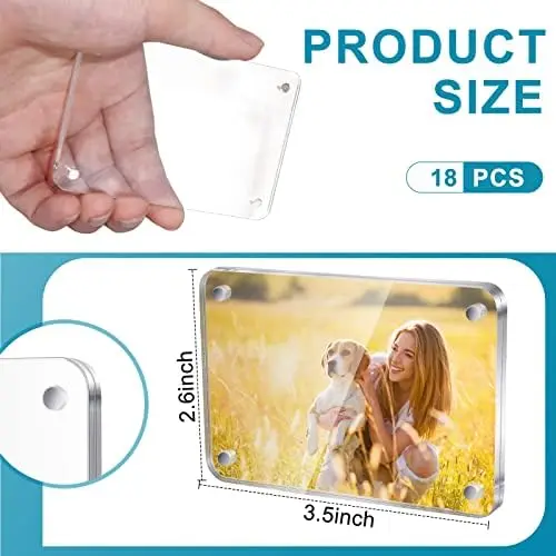 18 Pcs Acrylic Fridge Magnets 2 x 3 Mini Double Sided Clear Frameless Display Frame Fujifilm Instax Locker 2.36 x 3.54 Inches