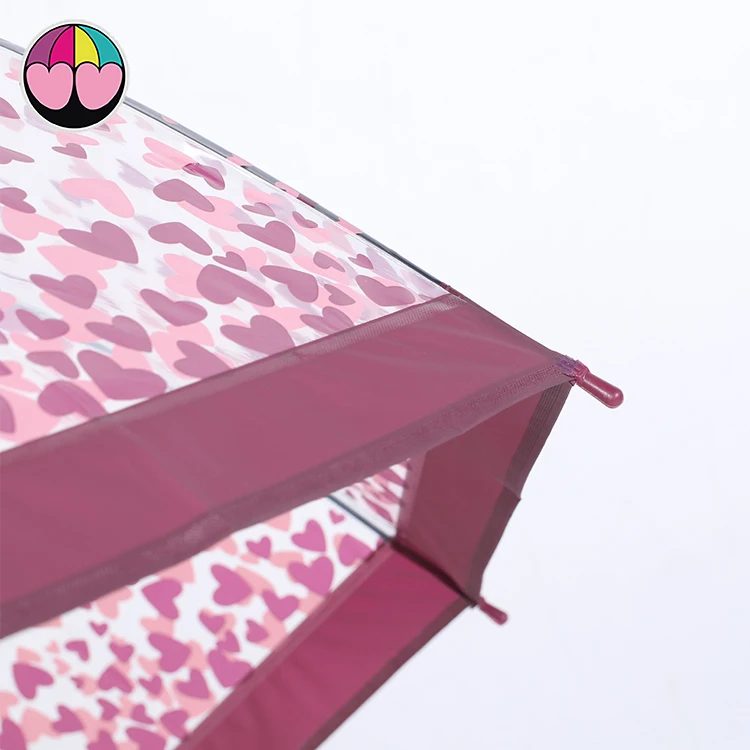 Lovely Straight Children Kids PVC&POE Plastic Dome Bubble Transparent Clear Umbrella With Custom Cartoon Printing