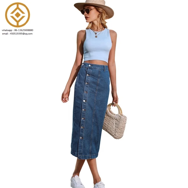 H0208S Fashion trend elastic denim skirt with riveted hips