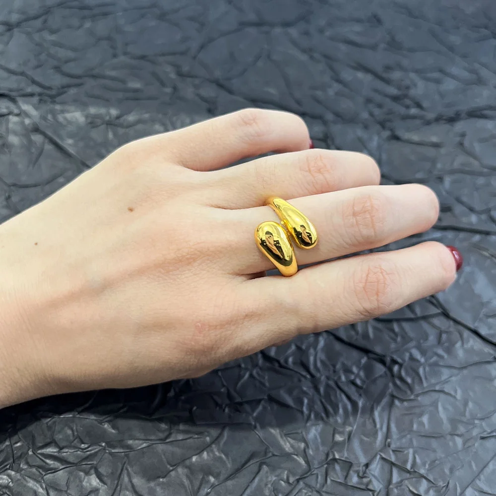 chunky teartrop rings brass gold open twisted tear drop croissant statement ring band for women