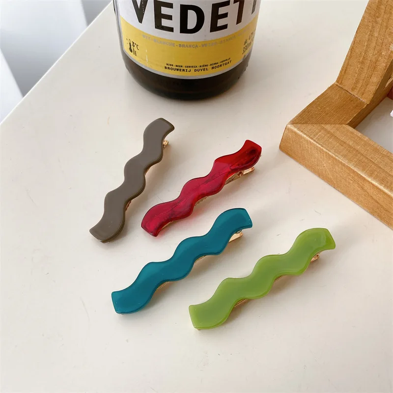 K2403 New Wave Acetate Hair Clips Tortoiseshell Plain Color Side Pins Hair Accessories Geometric Small Barrettes for Women