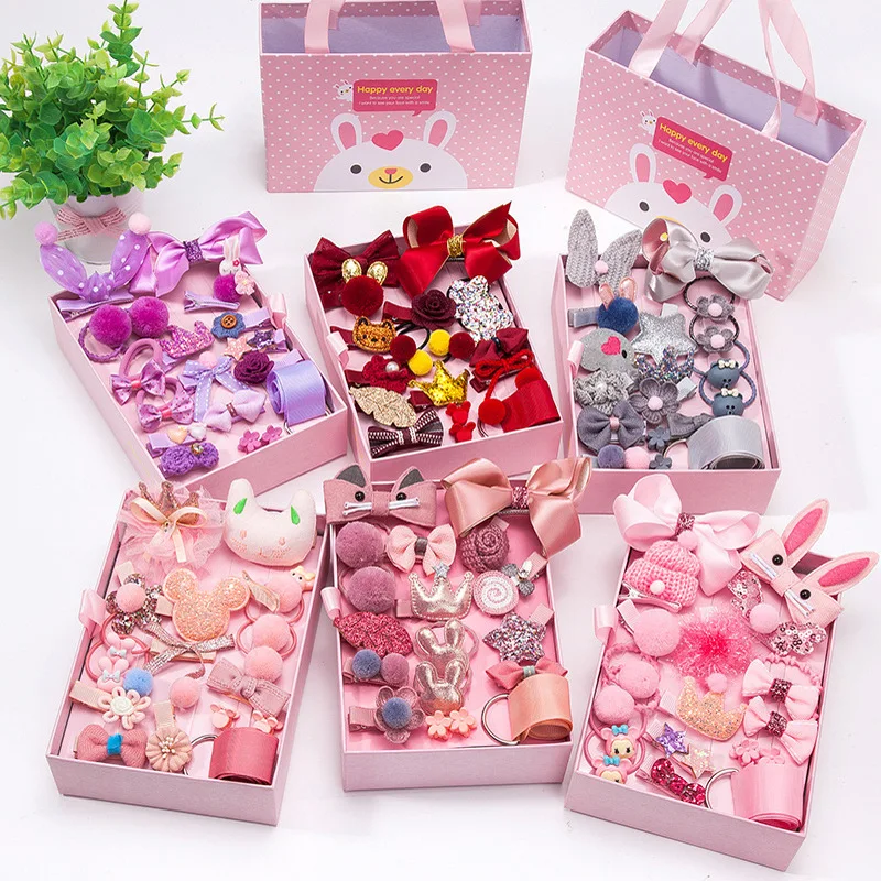 Children 18 Pcs Sets Bobby Pins Hair Clips Bow Hairgrips Hair Accessories For Toddler Girls Gift Box Hair Ties Set