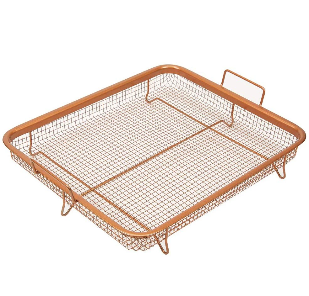 High Quality Copper Pan Non Stick Cookie Sheet Tray And Air Fry Mesh Basket Set