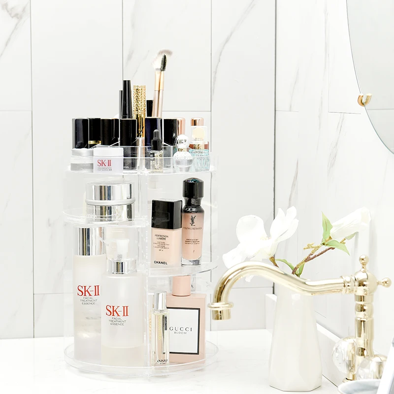 
360 Rotating Makeup Organizer Adjustable Carousel Spinning Holder Storage Rack Large Capacity Make up Caddy Shelf Cosmetic box 