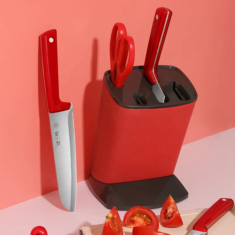 Top Fashion Red Burgundy Color 5 PCS Kitchen Knife Sets with Block